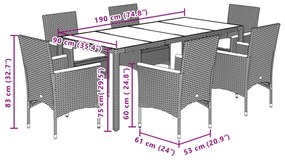 vidaXL7részes fekete polyrattan/akácfa kerti étkezőgarnitúra párnákkal