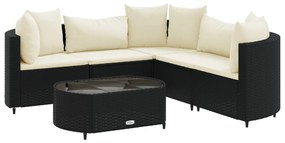 6 részes fekete polyrattan kerti ülőgarnitúra párnákkal