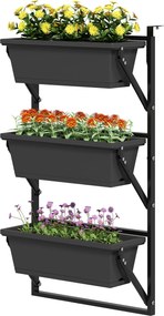 Outsunny 3-Pieces Virágcserép Ültető, Lyukakkal, 56x42 cm-es Növénytartó, Négyzet alakú Műanyag Virágcserép Paradicsomhoz és Virágokhoz, Növénytartó K