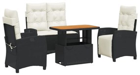 vidaXL 4 részes fekete polyrattan kerti étkezőszett párnákkal