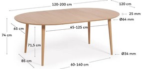 Natúr színű bővíthető étkezőasztal tölgyfa dekorral ø 120 cm Oqui – Kave Home