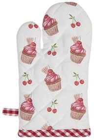 Cupcake és cseresznye mintás fehér-piros pamut gyerek edényfogó kesztyű Cherry Cupcakes - Clayre-Eef