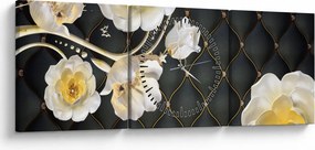 Fehér rózsa virágok képe (órával) (90x30 cm)