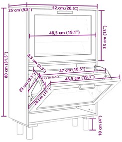 fekete szerelt fa és természetes rattan cipőszekrény 52x25x80cm