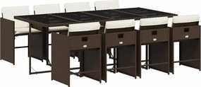vidaXL 9 részes barna polyrattan kerti étkezőgarnitúra párnákkal