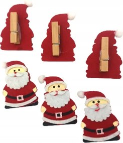 6x Fa csipeszek Mikulás Filc Karácsonyi dekoráció