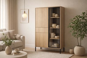 Harmona magas vitrin 92 cm fiókkal és világítással - lindberg tölgy