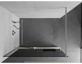 Mexen Kioto+, Walk-In zuhanyparaván polccal és akasztóval 80 x 200 cm, 8mm szürke üveg, csiszolt acél profil, 800-080-121-97-40