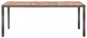 szürke polyrattan és akácfa kerti asztal 190 x 90 x 75 cm