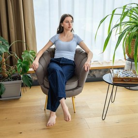 Art-deco stílusú fotel, szürkésbarna Velvet szövet/gold arany króm, NOBLEO