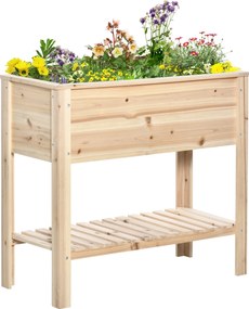 Outsunny Magasított Városi Kert Polccal 90x40x81 cm Ültetőasztal Természetes Fából, Nem Szőtt Anyaggal Növények és Virágok Kultiválásához | Aosom