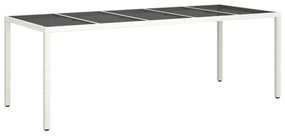fehér polyrattan és edzett üveg kerti asztal 250 x 100 x 75 cm
