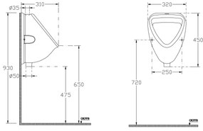 Isvea - Felső csatlakozású piszoár, kerámia/fehér