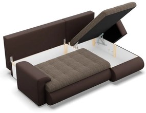 Tokio sarokkanapé, 2 ágyneműtartóval, fonott + műbőr, jobboldali, barna