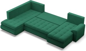 Tokio U sarokkanapé, 3 ágyneműtartóval, bársony, baloldali, zöld