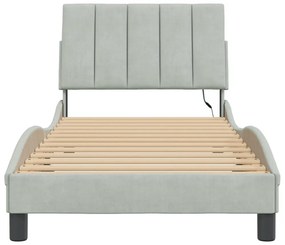 világosszürke bársony ágykeret LED-ekkel matrac nélkül Hanko 90 x 200 cm