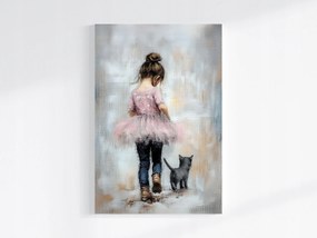 Vászonkép Canvas Kislány Rózsaszín Hercegnő Macska Séta 80x120