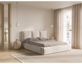 Krémszínű bársony kárpitozott ágyneműtartós franciaágy ágyráccsal 140x200 cm Brody – Mazzini Beds