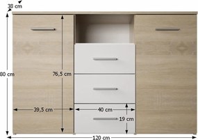 Komód, tölgy sonoma/fehér, GABRIELA