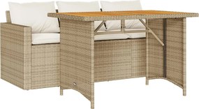 vidaXL 2 részes bézs polyrattan kerti étkezőgarnitúra párnákkal