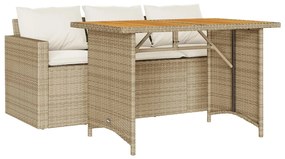 vidaXL 2 részes bézs polyrattan kerti étkezőgarnitúra párnákkal