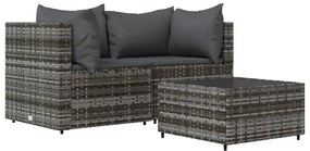 3 részes szürke polyrattan kerti ülőgarnitúra párnákkal