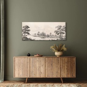 Kép - Vintage tájkép rajz (120x50 cm)
