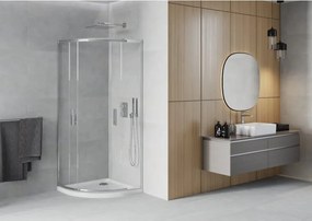 Mexen Rio 90 x 90 cm-es félköríves zuhanykabin, átlátszó, króm + Flat fehér zuhanytálca - 863-090-090-01-00-4110