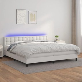 Fehér műbőr rugós ágy matraccal és LED-del 200x200 cm