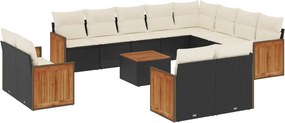 vidaXL 13 részes fekete polyrattan kerti ülőgarnitúra párnákkal