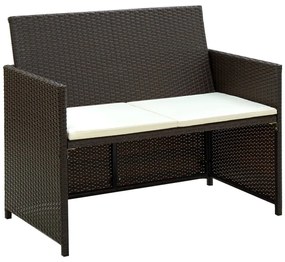 Barna kétszemélyes polyrattan kerti kanapé párnákkal