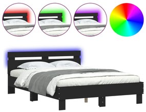 fekete ágykeret fejtámlával és LED-del 120 x 190 cm