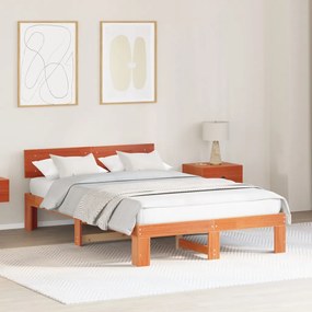 Ágykeret Fejtámlával Gyanta Barna 120x200 cm Tömör Fenyőfa