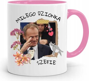 Donald Tusk Rózsaszín Bögre Platform Ajándék fényképes nyomtatással