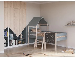 Szürkészöld borovi fenyő házikó alakú-galéria gyerekágy ágyráccsal 90x190 cm Mint – Marckeric