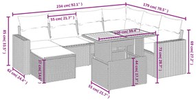 8 részes fekete polyrattan kerti ülőgarnitúra párnákkal