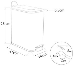 Erga Moby, téglalap alakú hulladékgyűjtő 5 l álló, Soft-Close záródású, fekete matt-natúr barna, ERG-YKA-CH.MOBY-5-BLK