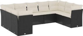 vidaXL 9 részes fekete polyrattan kerti ülőgarnitúra párnákkal