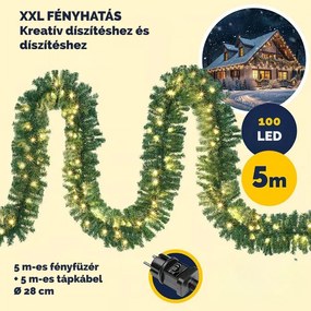 ANDREA karácsonyi girland világítással és távirányítóval, 5 m, zöld Casaria