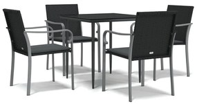 vidaXL 5 részes polyrattan és acél kerti étkezőgarnitúra párnával