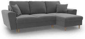 Világosszürke bársony kinyitható tárolóhelyes sarokkanapé Kyoto – Cosmopolitan Design