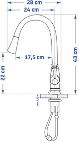 Rea Deco, magas mosogató csaptelep h-430, fekete matt/retro, REA-B0182