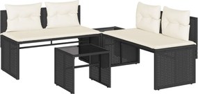 vidaXL 4 részes fekete polyrattan kerti ülőgarnitúra párnákkal