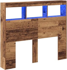 vidaXL Fejtámla LED -es lámpákkal Öreg fa 120 x 17 x 102 cm Faanyag