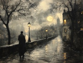 Vászonkép Canvas Város Anglia Folyó Hold Séta Sötét Éjszaka 100x75