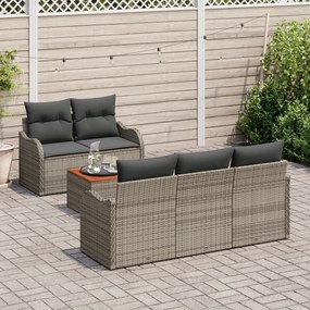 6 részes kerti kanapé szett párnákkal, szürke, poli rattan, akác, 2 személyes kerti kanapé tárolóval és párnákkal, szürke, poli rattan