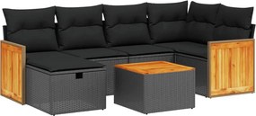 vidaXL 7 részes fekete polyrattan kerti ülőgarnitúra párnával