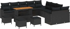vidaXL Kerti Kanapé Szett 14 pcs Fekete polirattan