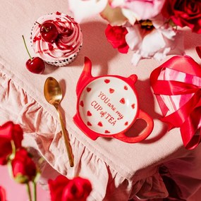 Piros-fehér kerámia teafilter tartó tálka You are My Cup of Tea – Sass &amp; Belle