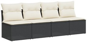 4 személyes fekete polyrattan kerti kanapé párnával
